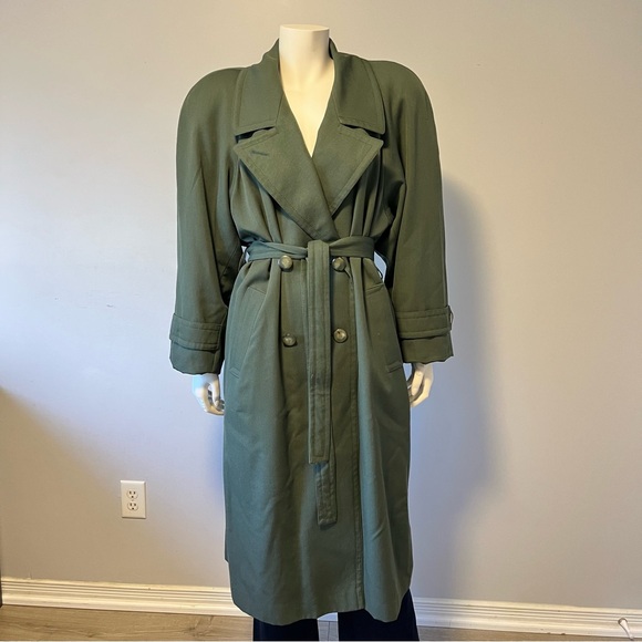 Vintage Persian preppy forest green trench coat 100% virgin wool size large - Picture 2 of 9